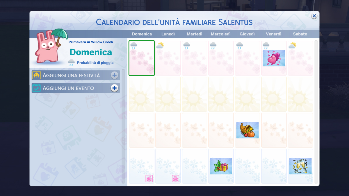 The Sims 4 Stagioni Calendario